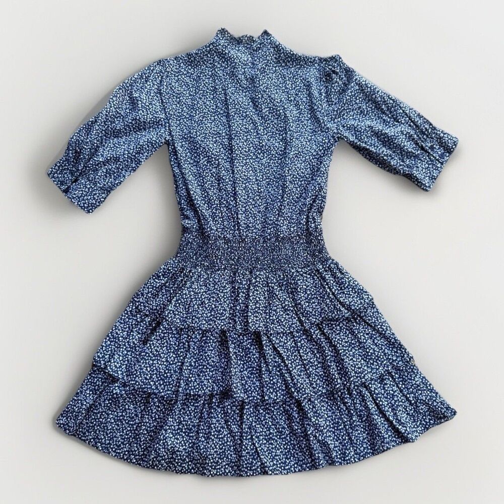 MICHAEL KORS Floral Dress Cotton Lawn Tiered Short Blue Flowers Boho Sz XS - Picture 12 of 16